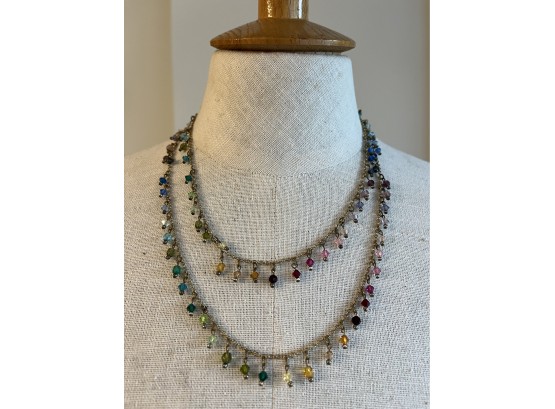 A 36' Semi Precious Stone Gold Tone Necklace By Lee Angel