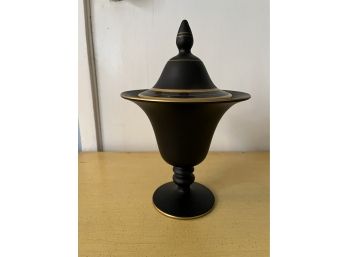 A Black Porcelain Lidded Conical Candy Dish - Elegant