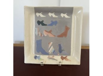 A Signed Square Pottery Serving Platter For Shoe Lovers