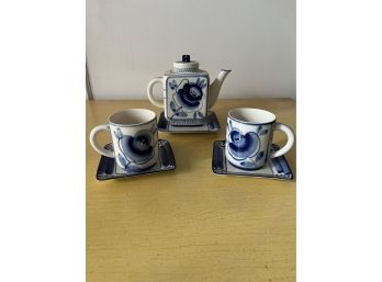 Blue And White Porcelain Coffee Set - Made In The USSR