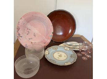 A Varied Assortment Of Plates, Frosted Glass Bowls And Glasses Including Limoges