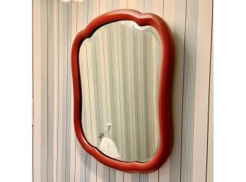 An Old Painted Wood Framed Mirror - Red