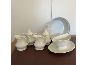 A Collection Of Cream Earthenware - 2 Matching Cream And Sugars And More