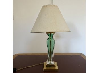 A Green Glass 1950s Table Lamp With Gold Tone Base