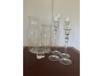 Four Ascending Crystal Candlesticks And 2 Hurricanes And Steuben Style