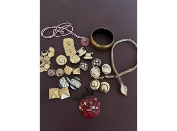 80s Costume Jewelry Including Clip On Earrings, Metal Snake Choker And More