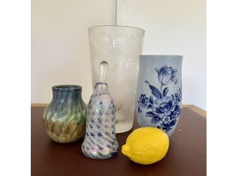 A Collection Of Vases And A Hand Blown Glass Perfume Bottle