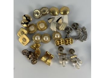 A Collection Of Mostly Gold Tone Clip On Earrings - PLUS - Tiny Antique Pocket Knife