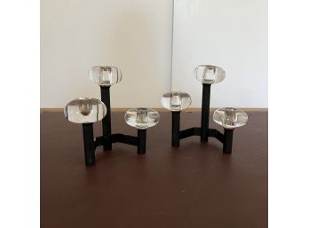 A Pair Of Modern Candle Holders - Glass And Metal