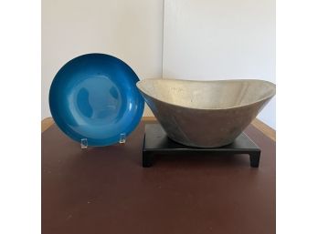 A Silver Plate Enameled Bowl In Style Of Georg Jensen - A Nambe Bowl -  A Chinese Stand