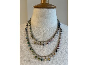 A 36' Semi Precious Stone Gold Tone Necklace By Lee Angel