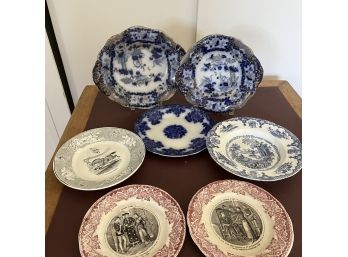Antique Plates - Staffordshire - Japan Basket, Transferware, New Wharf Pottery, Flow Blue