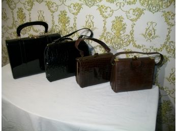 Four Vintage Handbags - 1 Lizard, 2 Alligator/ Croc & 1 Patent Leather