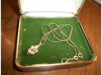 Lovely Antique 333/9K Yellow Gold Necklace W/ Old Diamonds 17' Chain