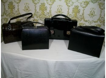 Four Great Vintage Handbags - 2 Lizard, 1 Alligator / Croc  & 1 Patent Leather