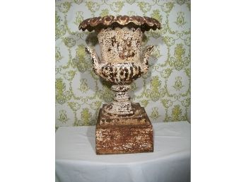 Phenomenal Antique Victorian Cast Iron Urn W/Plinth - INCREDIBLE  Paint