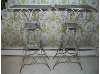 Unusual Vintage Pair Of 3 Tier Wrought Iron Plant Stands