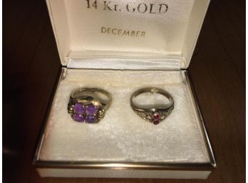 Two Antique Rings (Both 9K/333 Gold) - One Amethyst And One Ruby (or Garnet)
