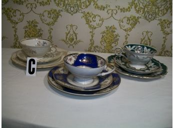 (Lot C) Set  3 Teacups & Cake Plate Sets - Tirschenreuth, Schumann, Seltman