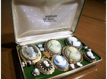 Vintage Cameo Lot - One Is 14k Gold, 4 Earring Sets, Cameo Necklace  + More