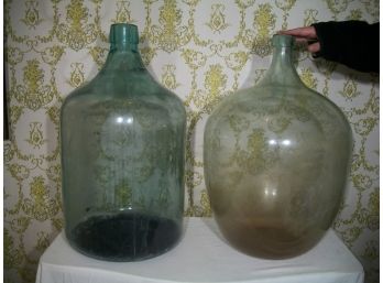 Pair Of Huge Antique Bottles -  Aqua Blue - Hand Made - VERY Cool Pieces !