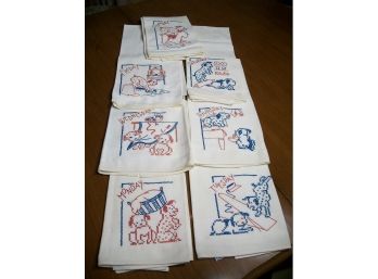 Absolutely Adorable Monday To Friday Tea/Dish Towels Cross Stitch W/ Dogs 1940's