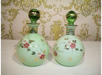 Beautiful Pair Of Vintage/  Hand Painted Bottles / Scent Bottles