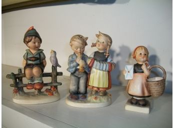 Lot Of Three Vintage Hummels (Boy On Fence / Girl W/Basket And Two Children)