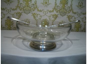Vintage Salad Bowl W/ Sterling Silver Base W/  Sterling Pieces