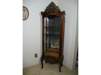 Fabulous Vintage French Carved Curio Cabinet / Vitrine - Glass Shelves - (Mahogany W/Key)