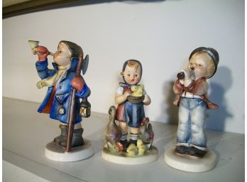 Lot Of Three Hummels (Two Musicians & One Little Girl W/Chicks & Ducks)