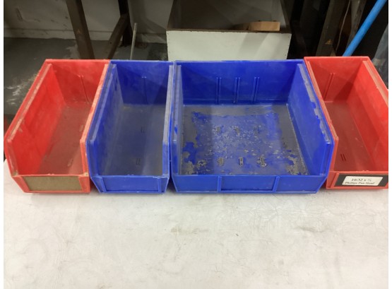 Lot Of 4 Akro Bins 3 Small 1 Large Red And Blue Good Overall Condition
