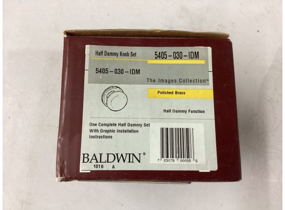 Brand New Baldwin Polished Brass Half Dummy Knob Set New In Box