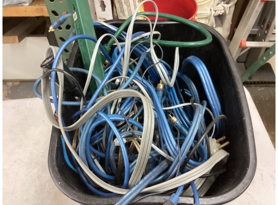 Bucket Of Tv And Stereo Wires Speaker Wire RCA Cables HDMI Cables Cable Splitters Power Strips Sirius Stuff