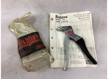 Richline Model 404 Hand Riveter PRO-404 With Original 1978 Parts Sheet And Pouch Good Overall Condition Works