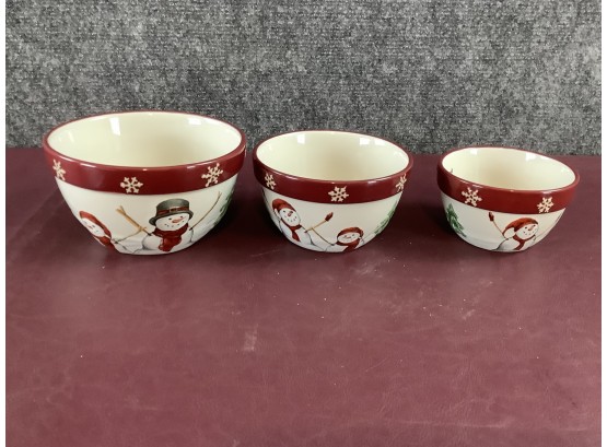 Set Of 3 Hand-Painted Christmas Nesting Bowls