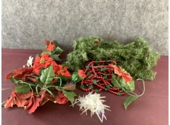 Poinsettia Garland And Beads Lot