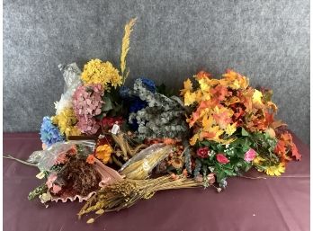Mixed Lot Of Faux Flowers And Garland