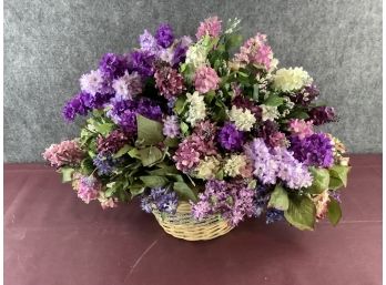 Basket Full Of Faux Lilac Flowers