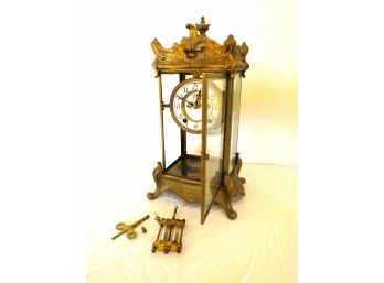 Brass Regulator Mantle Clock  With White Porcelain Face- New Haven Clock Company