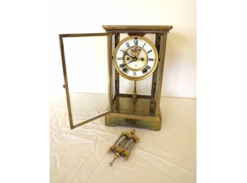 Ansonia Brass Case Mantle Regulator Clock With Porcelain Face