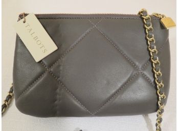 Talbot's Gray Quilted Leather Zipper Purse With Tag