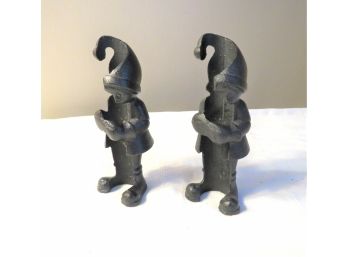 Pair Of Black Cast Iron Gnome Elf Taper Candle Holders