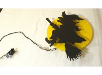 Vintage Yellow Plastic Light Up Witch Sign Moon