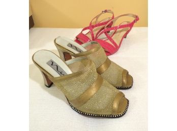 2 Pairs Gold And Pink Womens Designer Shoes