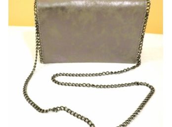 Silver Vegan Leather Shoulder Evening Bag With Chain Strap