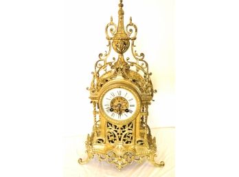 Ornate Roccoco Revival Brass New Haven Mantle  Clock