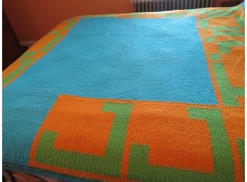 Vintage Mid-century Modern Hand Sewn Crochet Blanket