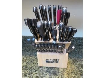 Six Star Cutlery Knife Set With Wood Block Holder