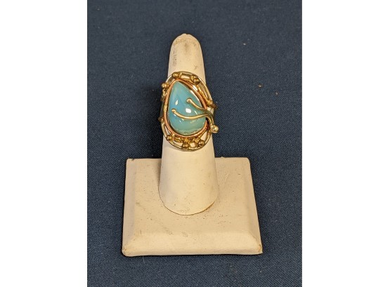Artist Made Tri Tone Metal Adjustable Ring Set With Light Blue Stone